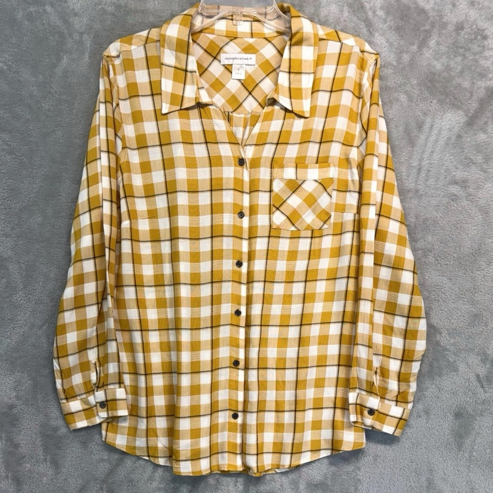 Christopher & Banks Mustard and White Checkered Shirt